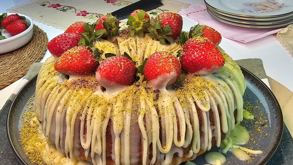 Gâteau ultra moelleux à la pâte à tartiner, chocolat blanc & fraises